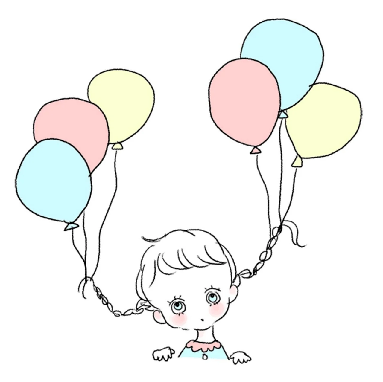 A child with Balloons детский рисунок. Для срисовки