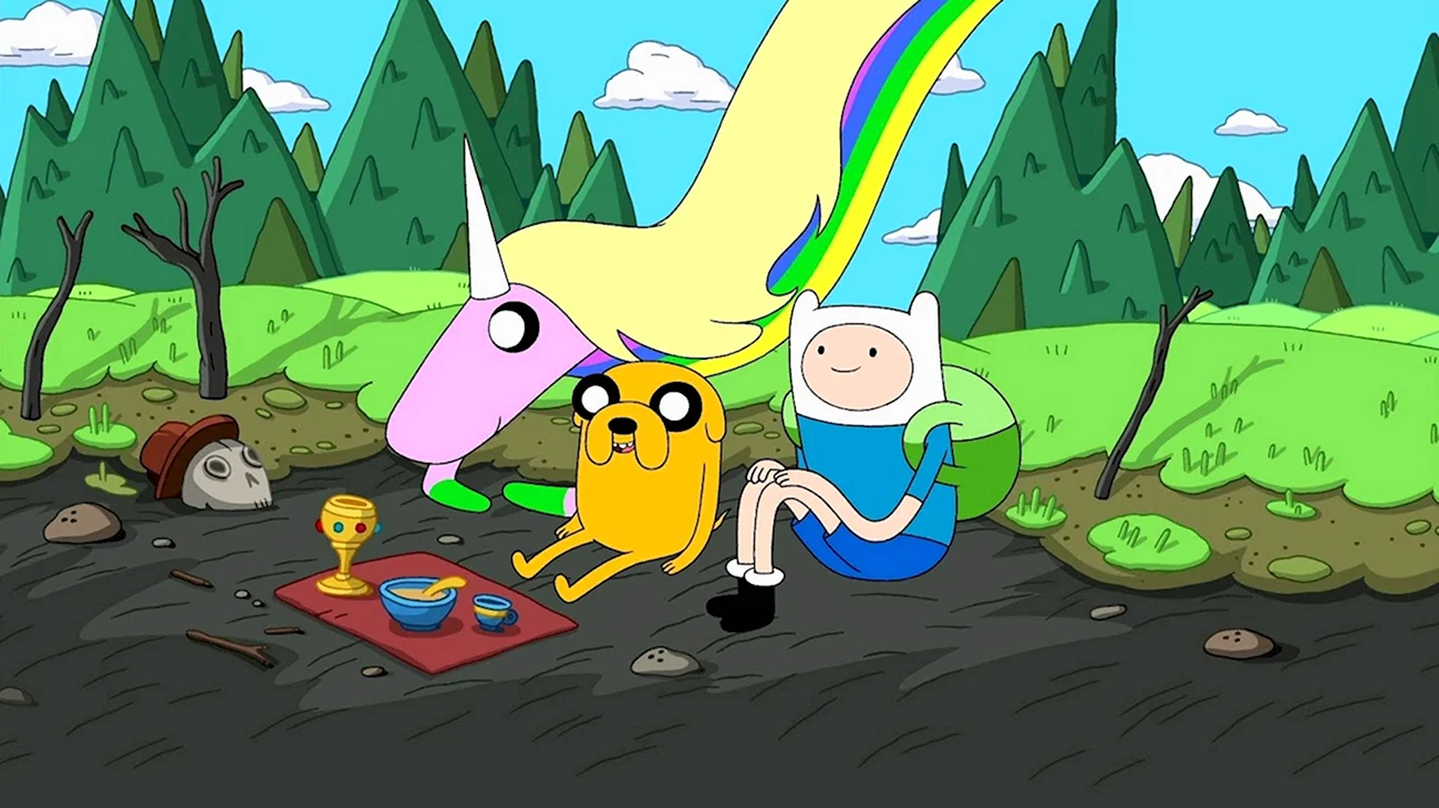 Adventure time with Finn & Jake на горе. Картинка из мультфильма