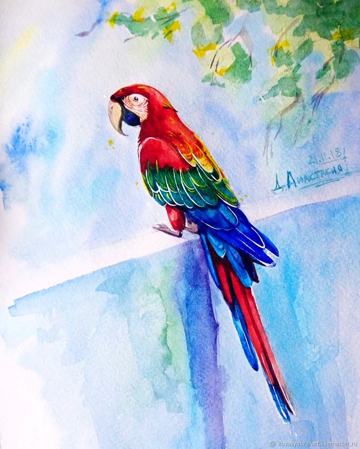 Акварельная живопись попугаи ара жако. Для срисовки