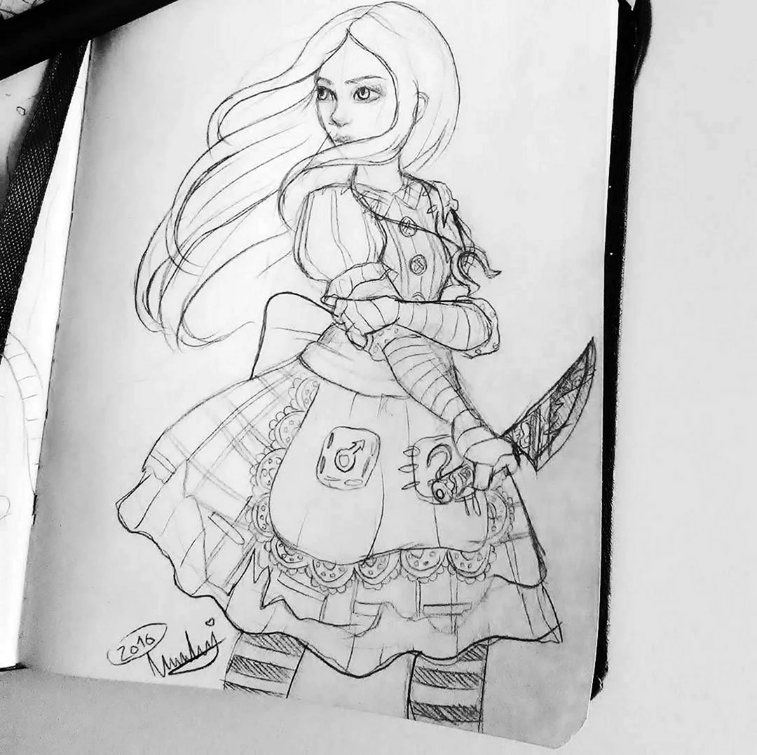 Алиса арт карандашом. Для срисовки