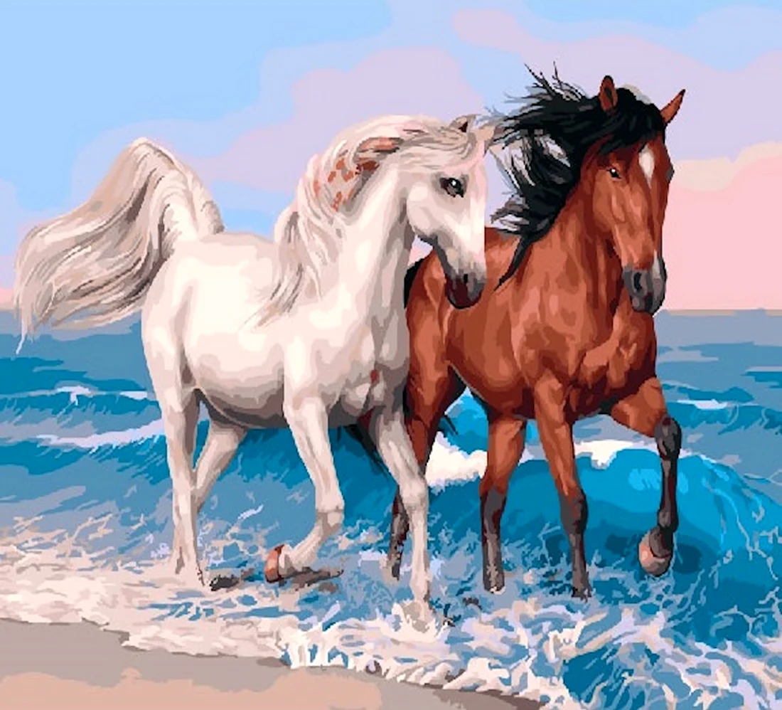 Алмазная мозаика пара лошадей lg118. Красивое животное