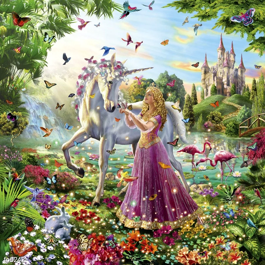 Алмазная мозаика принцесса и Единорог. Картинка
