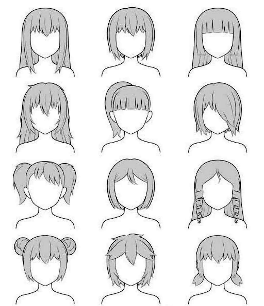 Аниме причёски для девушек. Для срисовки