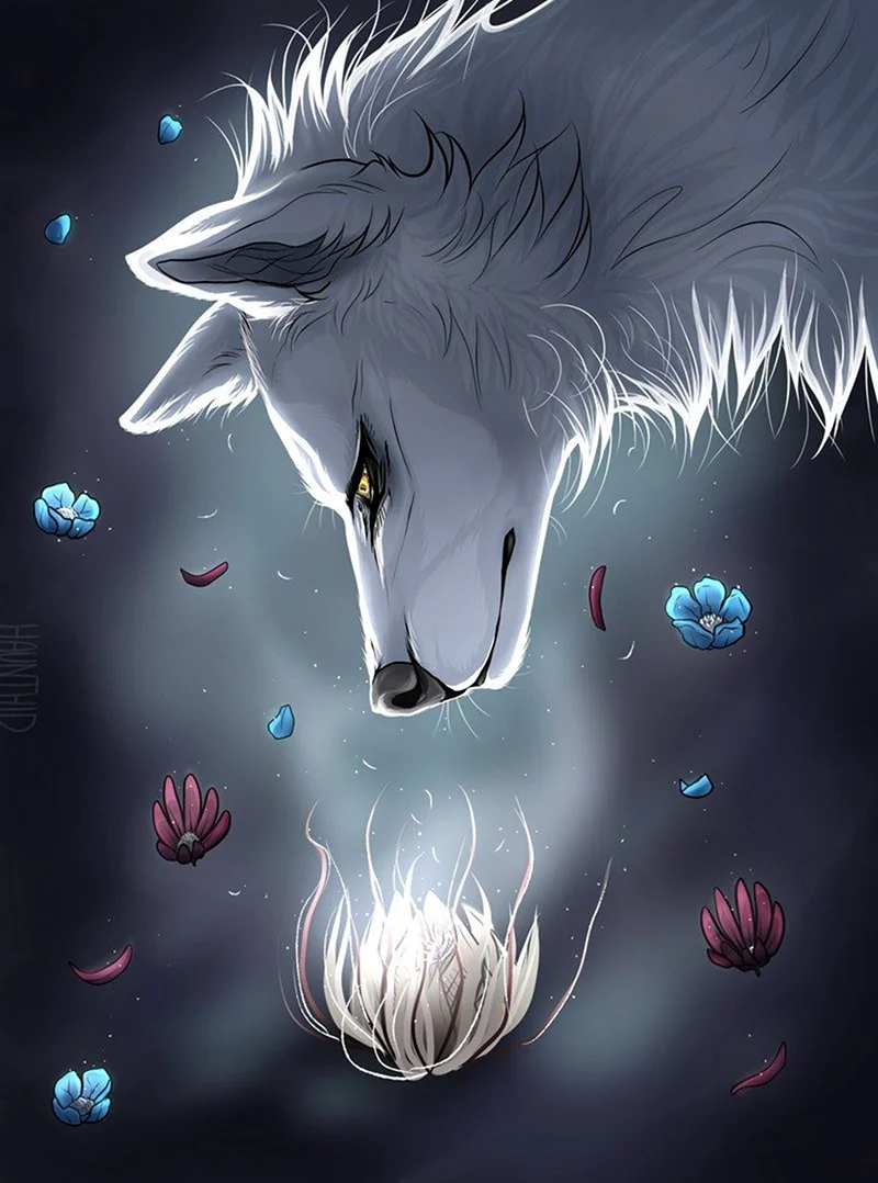 Аниме Волчий дождь белый волк. Картинка