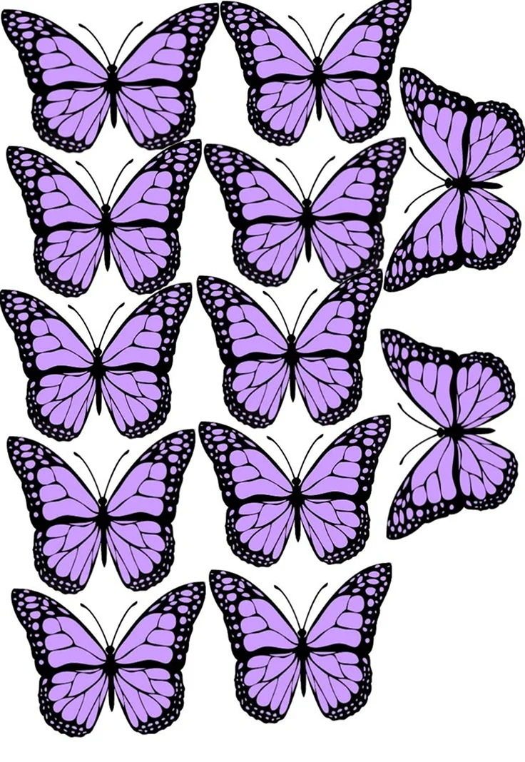 Бабочки сиреневые для печати на вафельной бумаге. Своими руками
