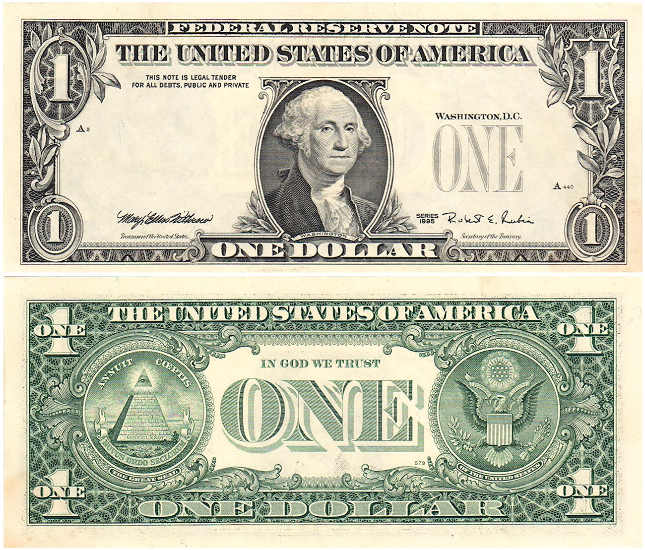Банкнота 1 доллар США. Картинка