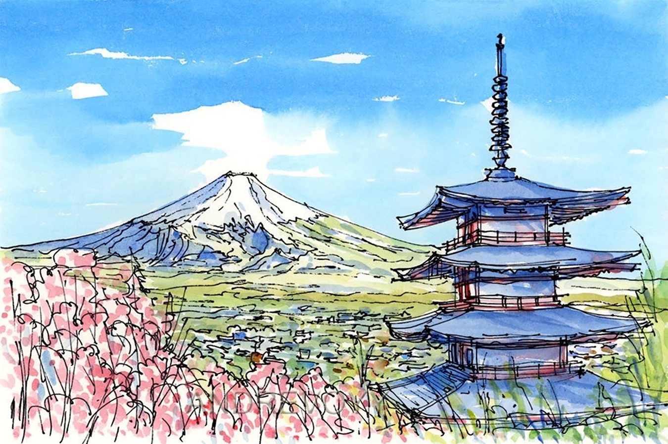 Башня пагода Япония Фудзияма. Для срисовки