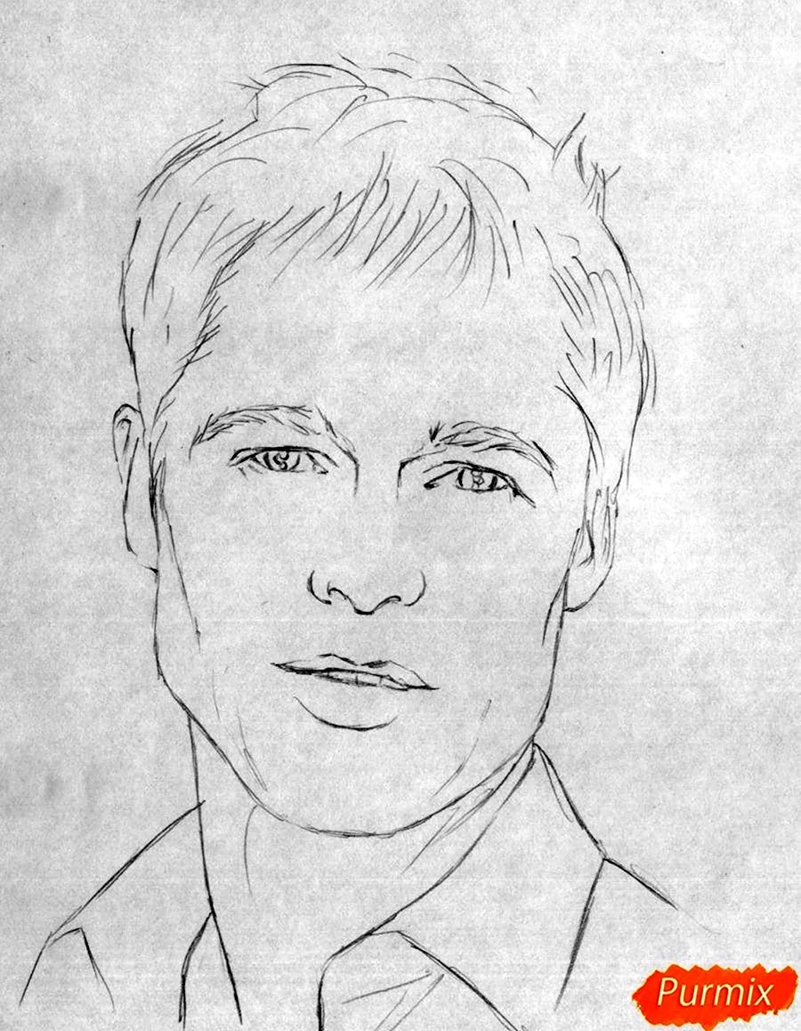 Брэд Питт портрет карандашом. Для срисовки