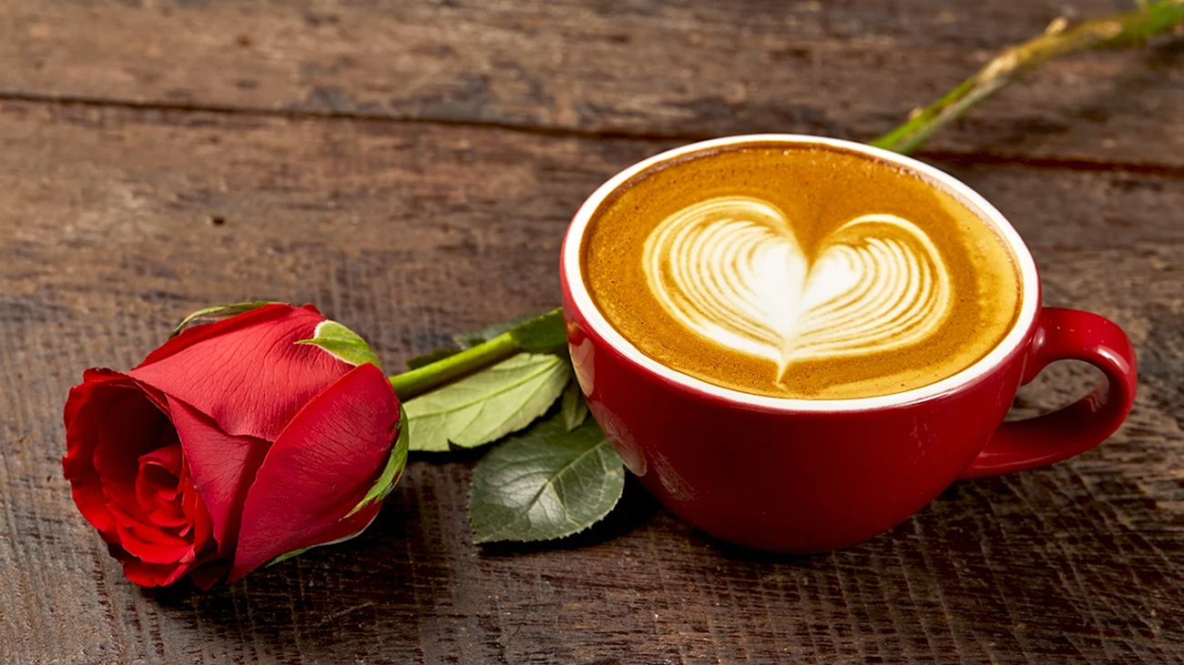 Чашка кофе и роза. Красивая картинка
