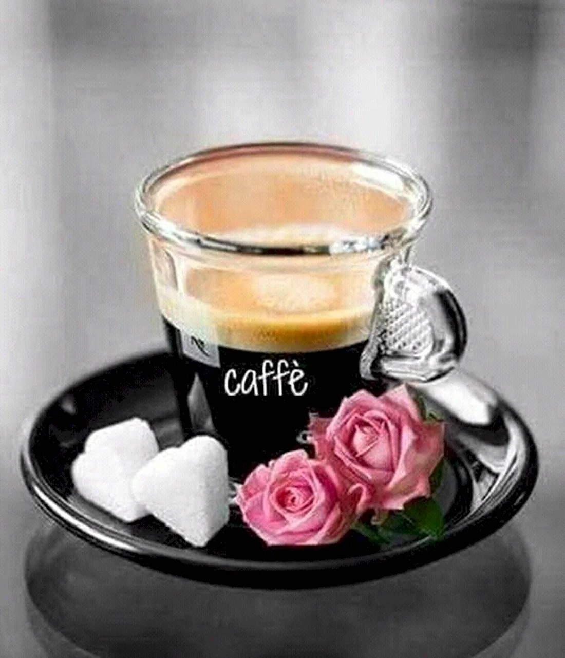 Чашка кофе и роза. Открытка с добрым утром