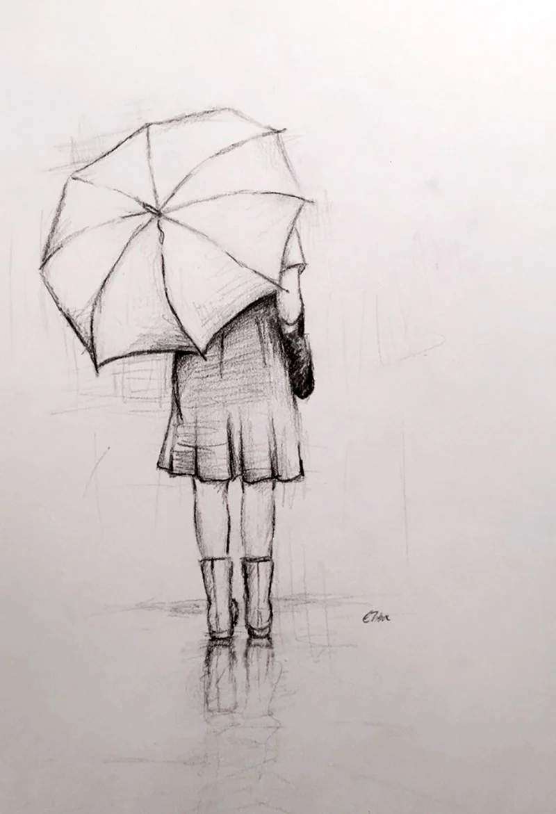 Человек с зонтом рисунок карандашом. Для срисовки