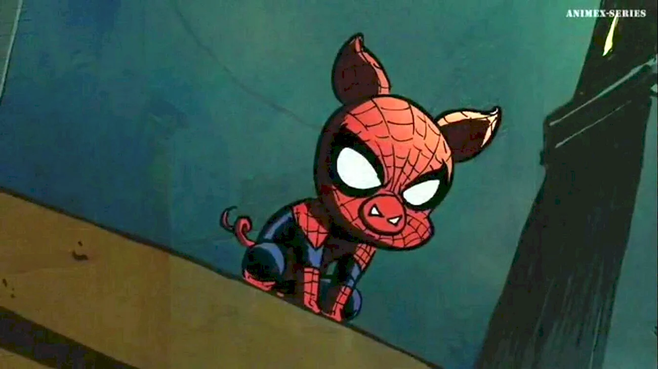 Человек-паук через вселенные Свин паук. Картинка из мультфильма