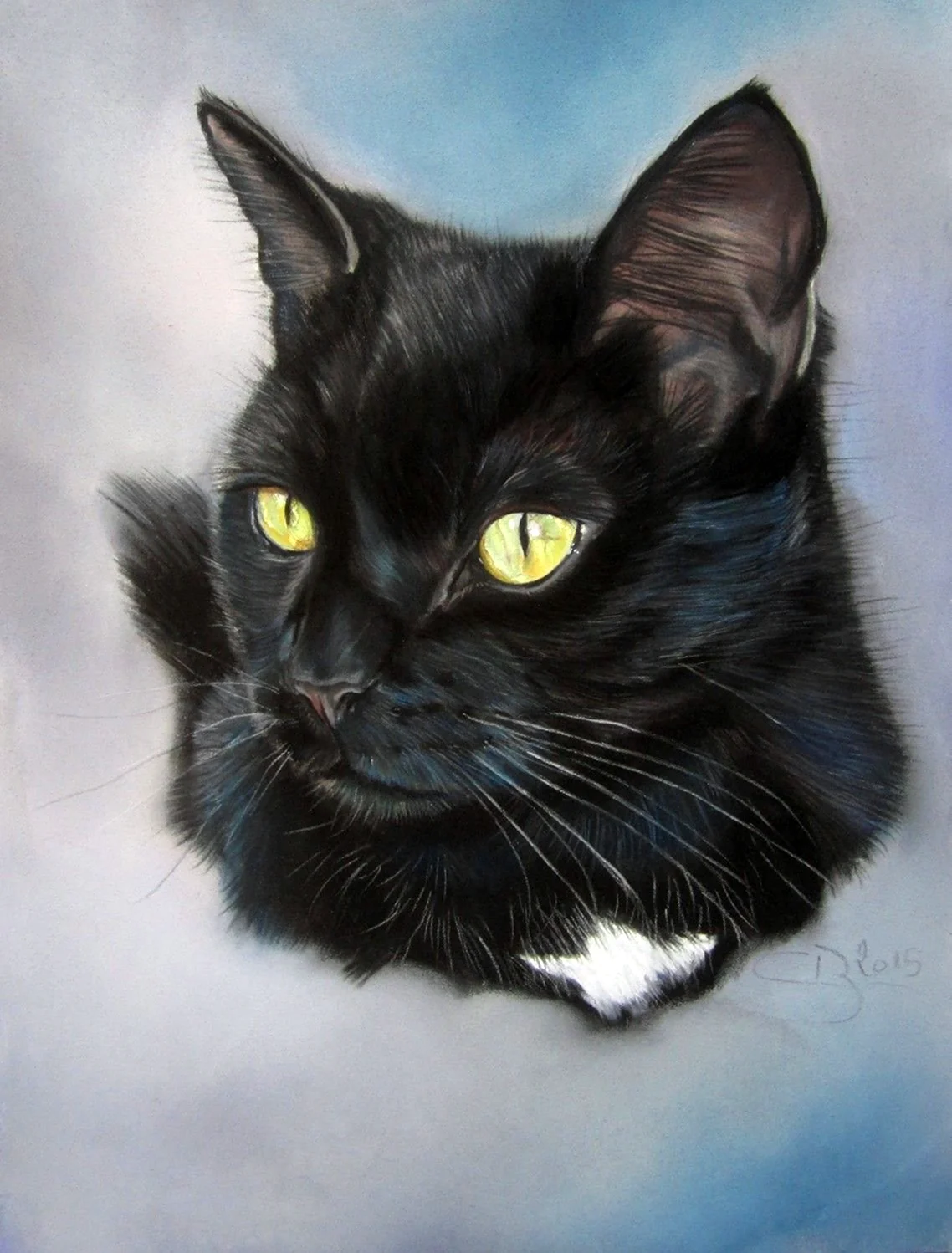 Черная кошка пастелью. Для срисовки