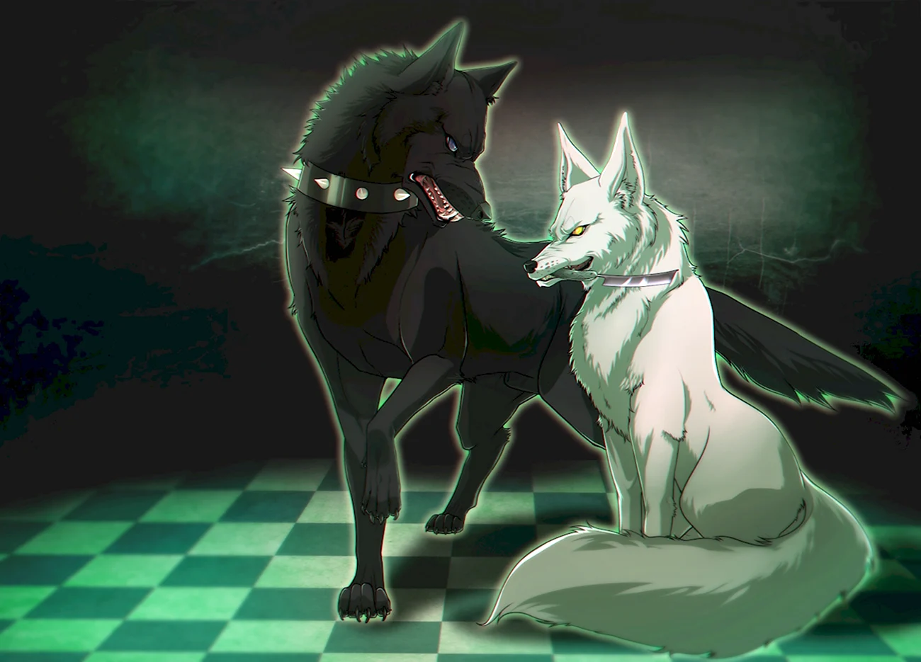 Чёрный волк и белая волчица аниме. Картинка