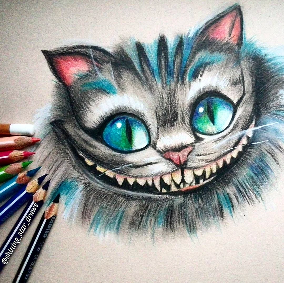 Чеширский кот цветными карандашами. Для срисовки
