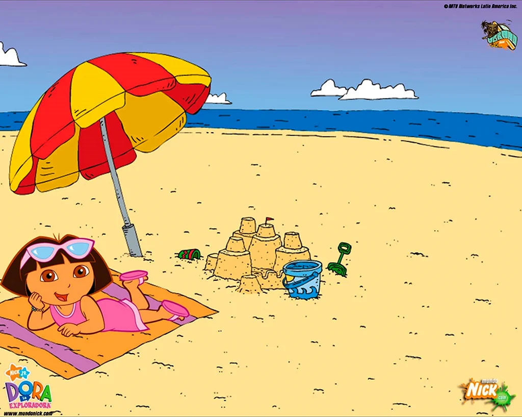 Даша Следопыт на пляже. Картинка из мультфильма