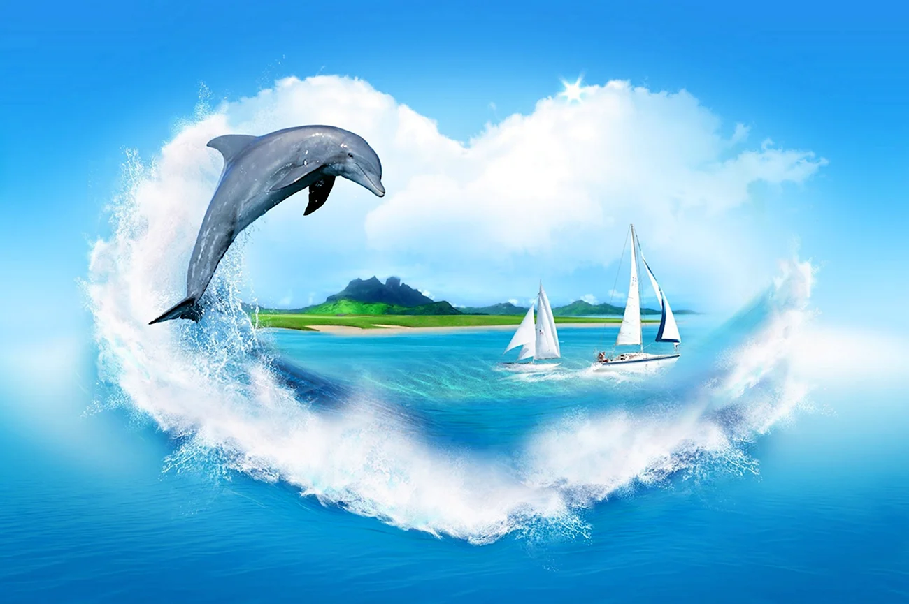 Дельфины в море. Поздравление