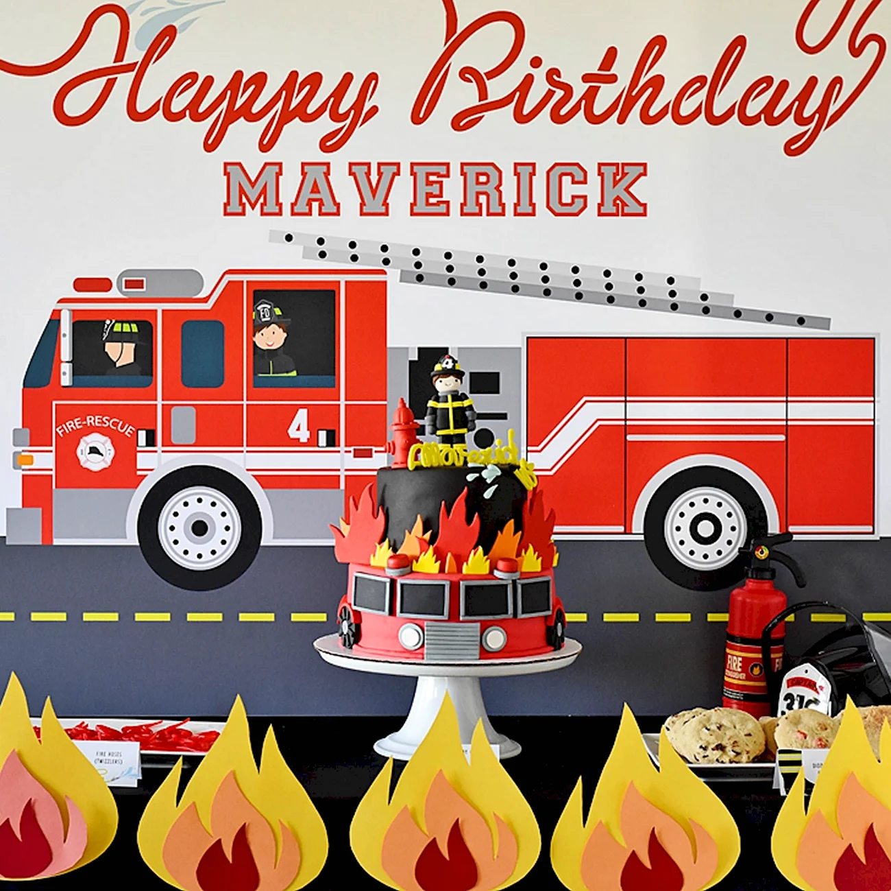 День рождения в стиле пожарная машина. Красивая картинка