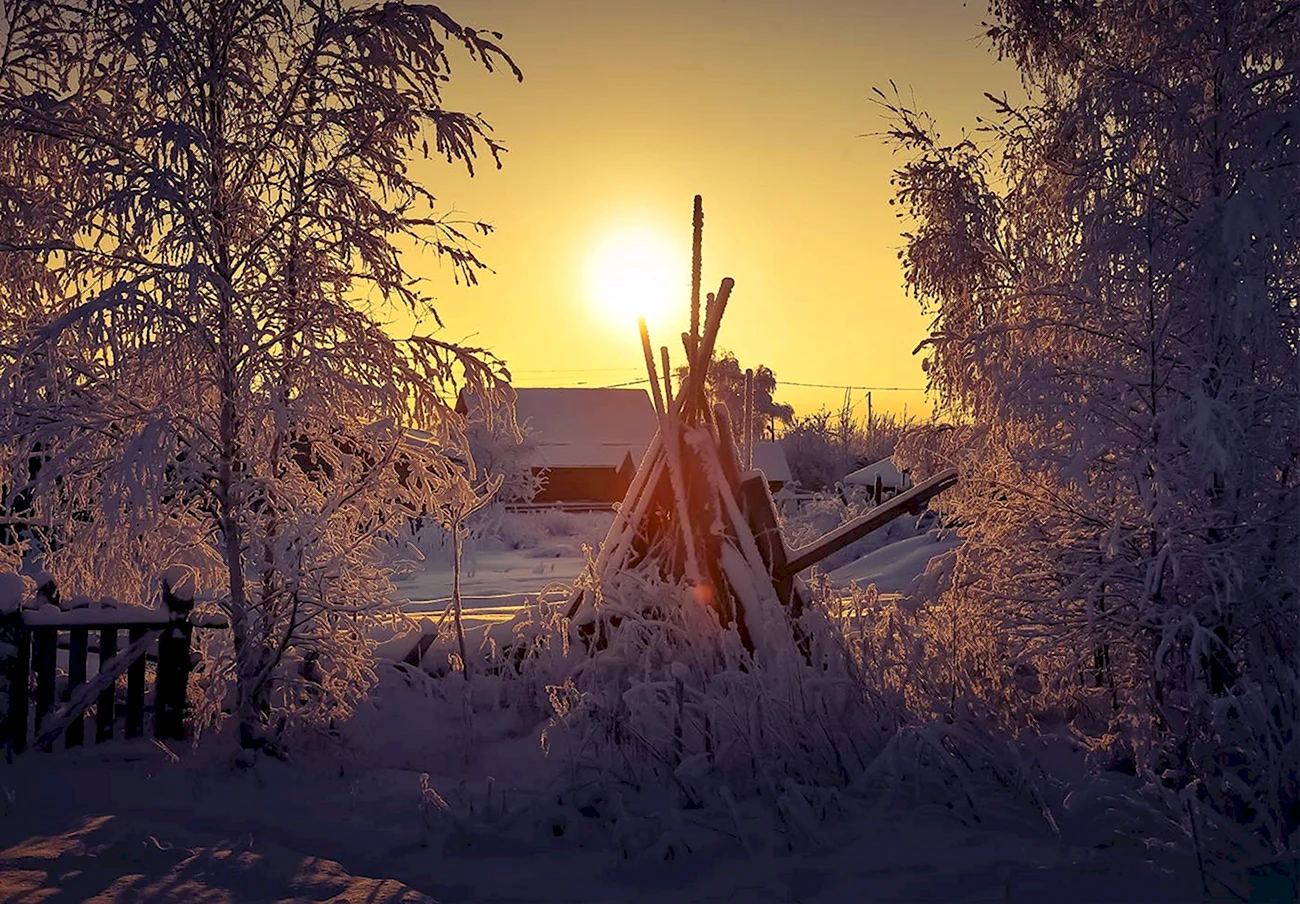 Деревня зимой. Красивая картинка