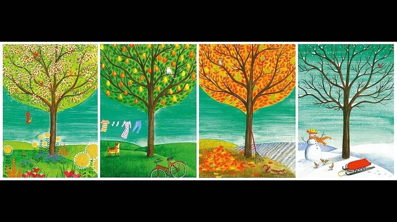 Дерево в разные времена года. Картинка