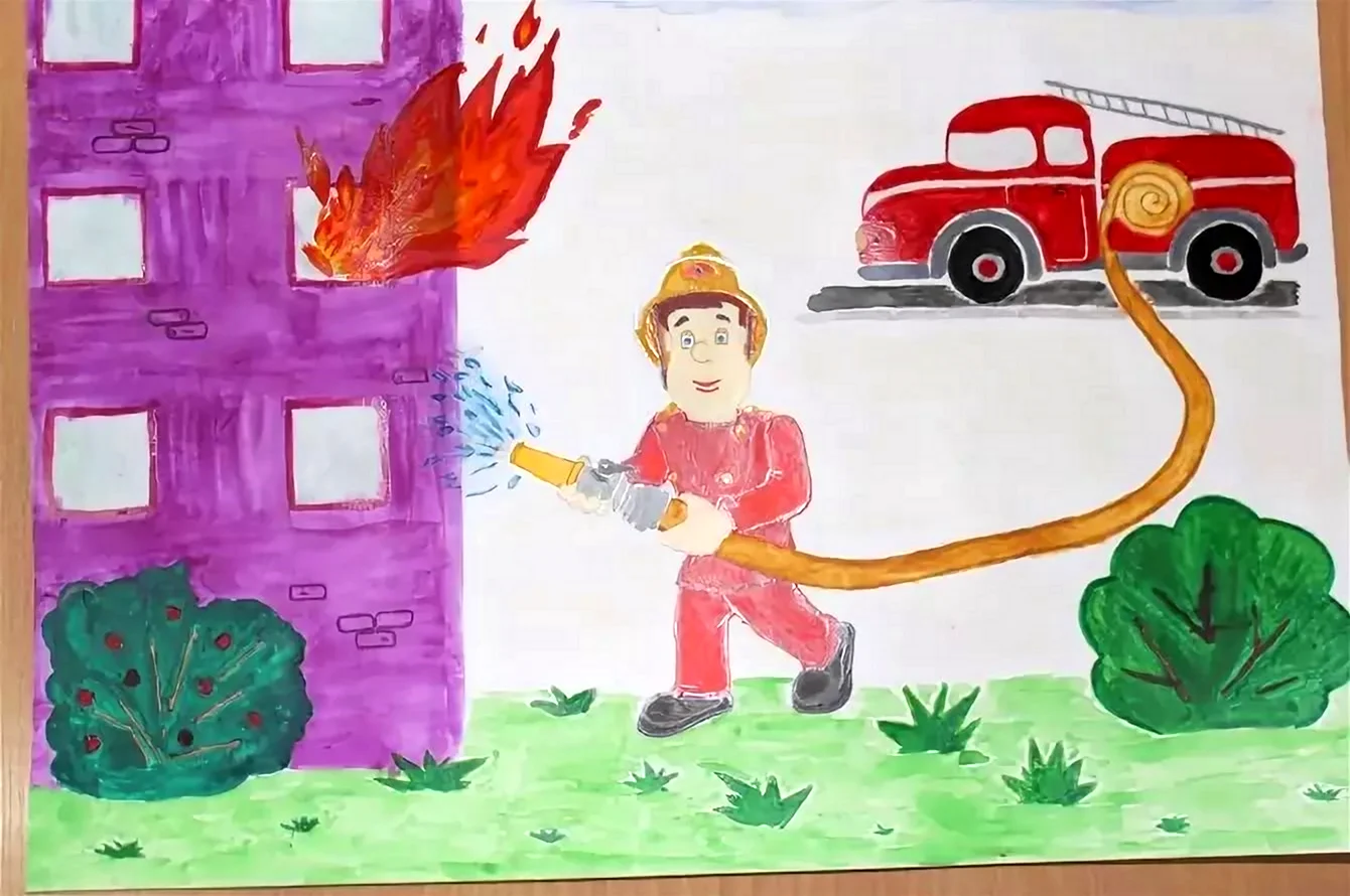 Детские рисунки на тему профессия пожарный. Для срисовки