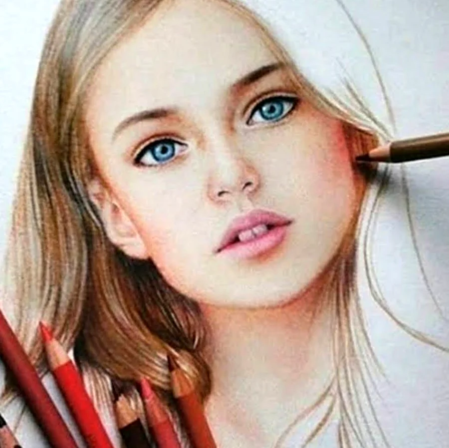 Детский портрет цветными карандашами. Для срисовки