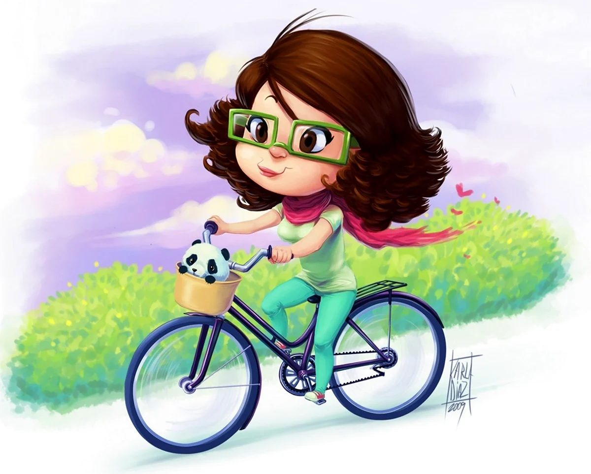 Девочка катается на велосипеде. Поздравление