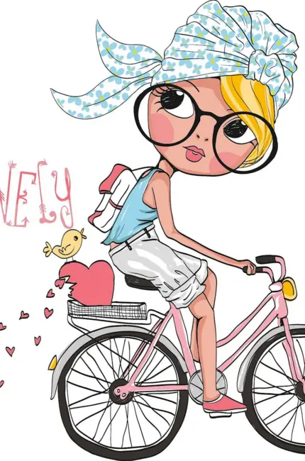 Девочка на велосипеде мультяшная. Картинка