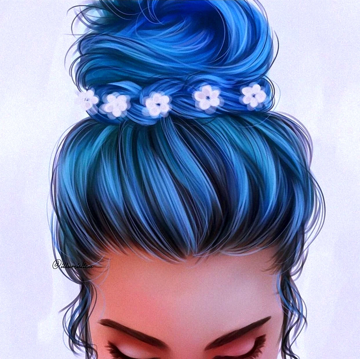 Девочка с голубыми волосами нарисованная. Для срисовки