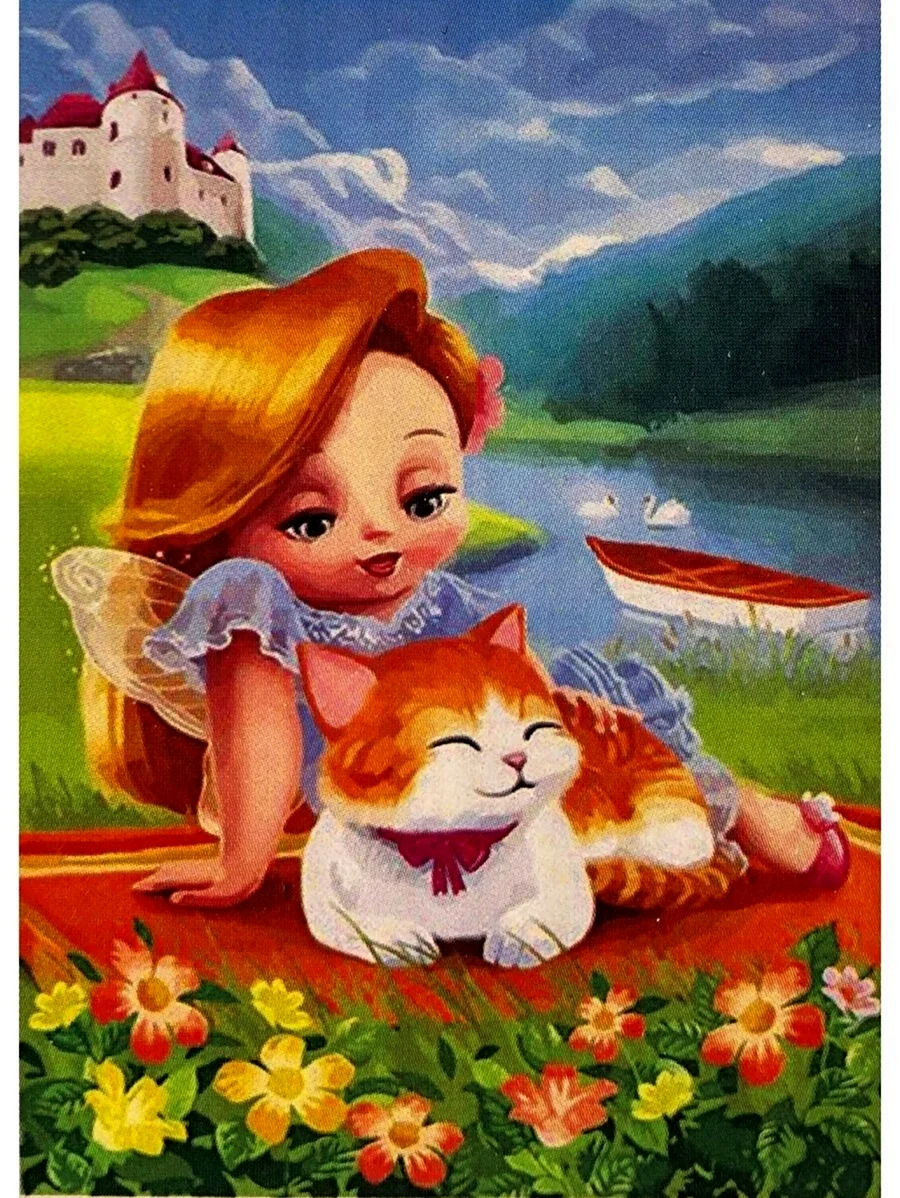 Девочка с рыжим котом. Красивая картинка