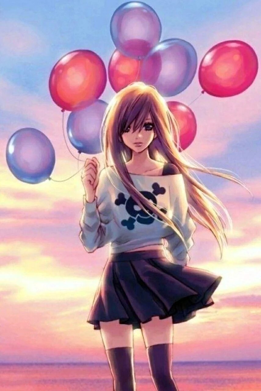 Девочка с шарами аниме. Поздравление