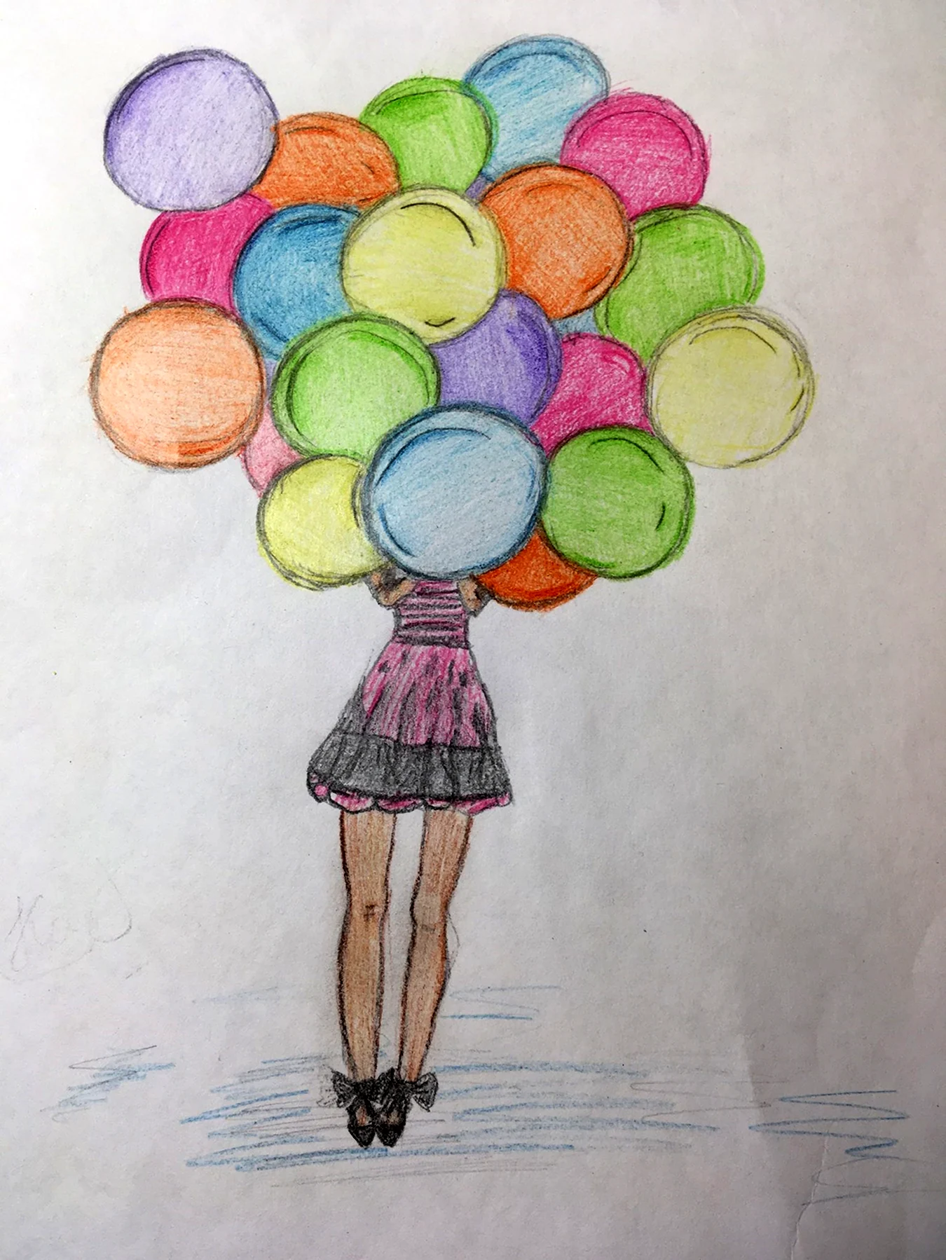 Девочка с шариками рисунок. Для срисовки