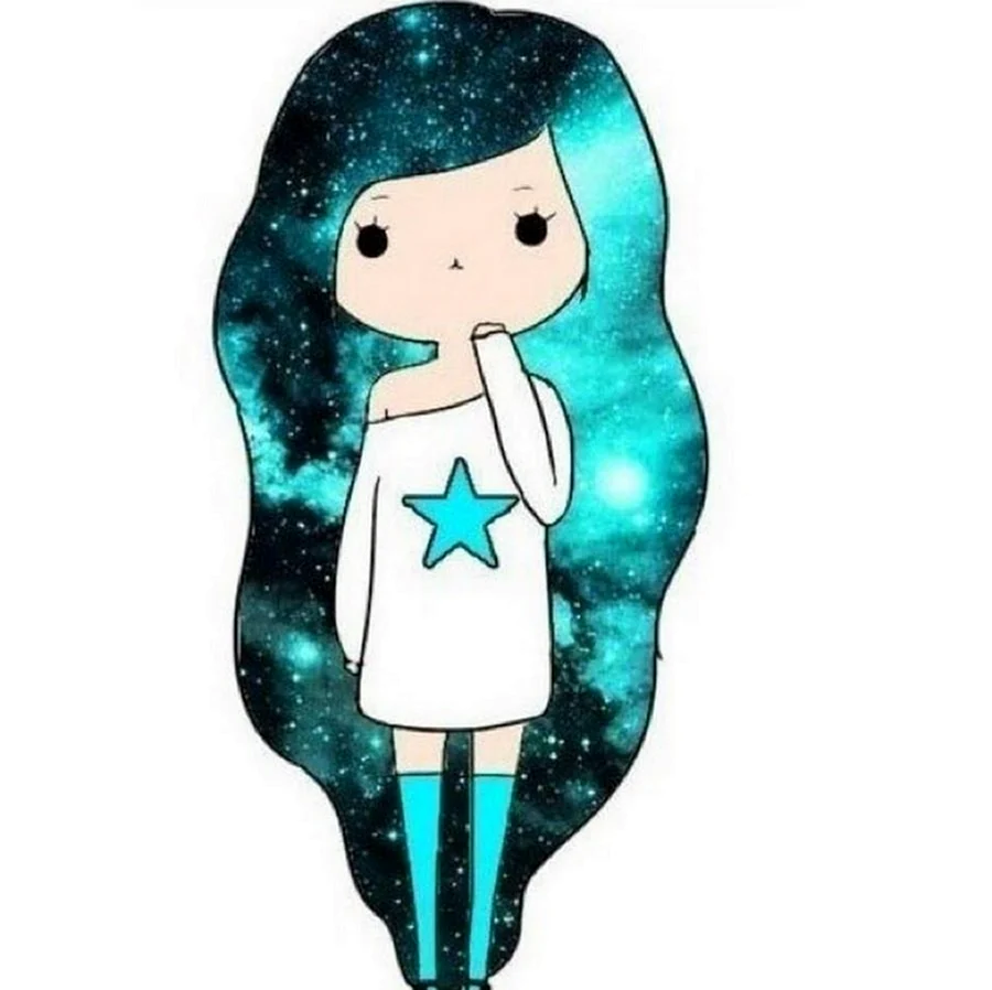 Девочка с волосами космоса. Для срисовки