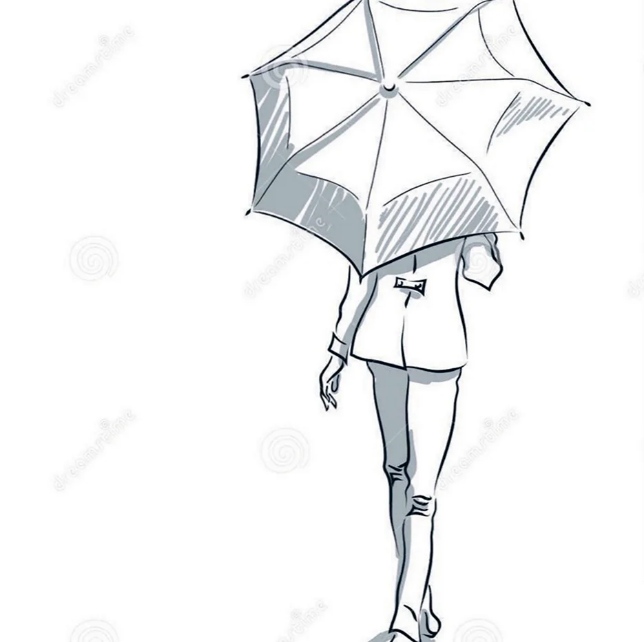 Девочка с зонтиком карандашом. Для срисовки