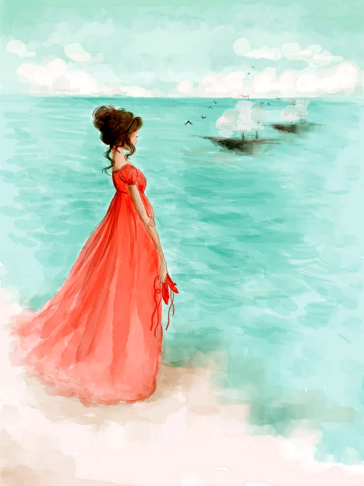 Девушка и море живопись. Для срисовки