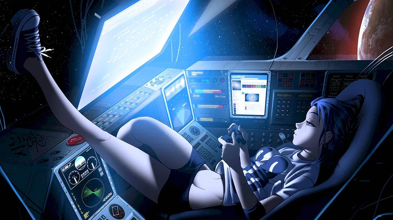 Девушка на космическом корабле. Прикольная картинка
