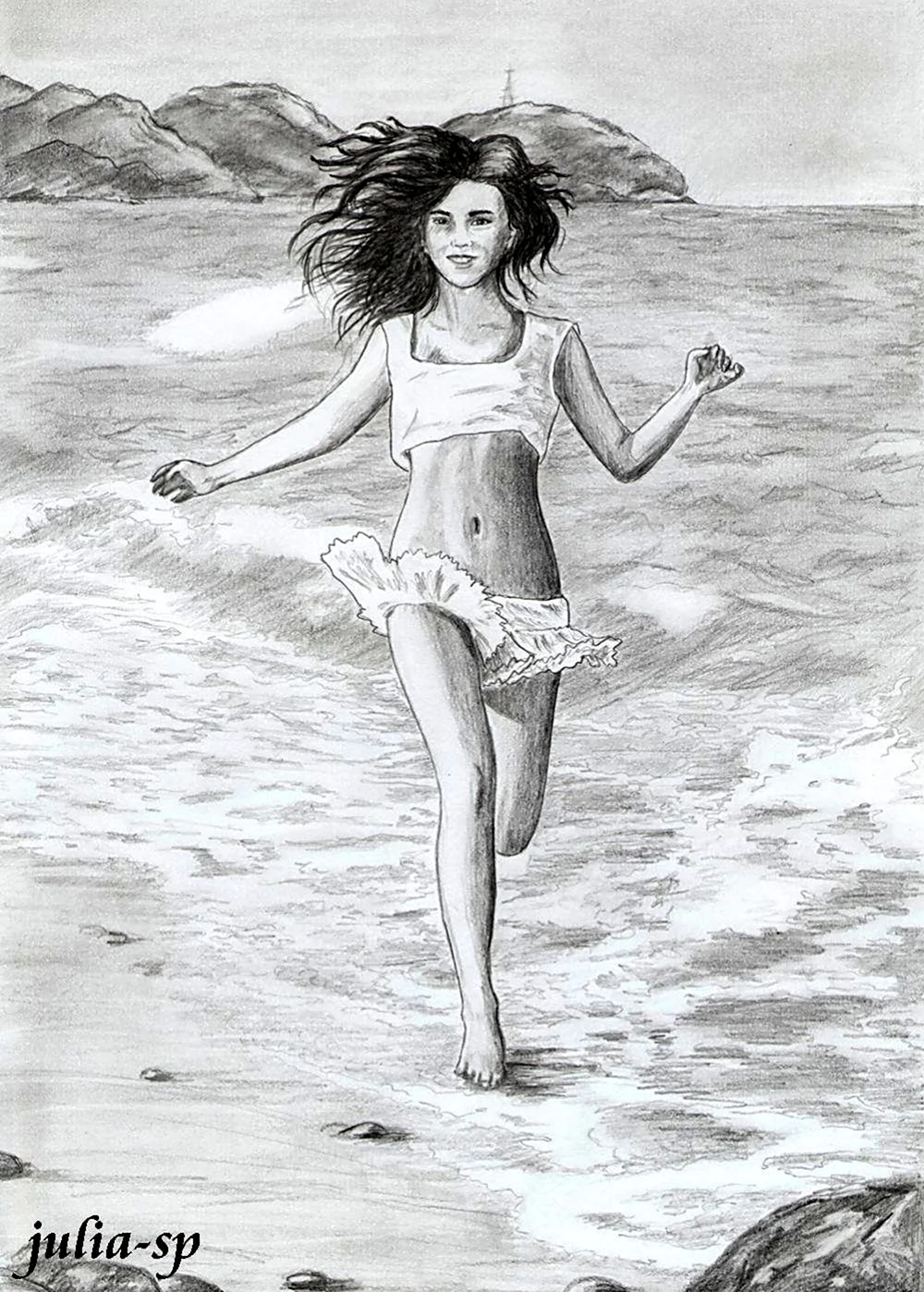 Девушка на пляже рисунок. Для срисовки