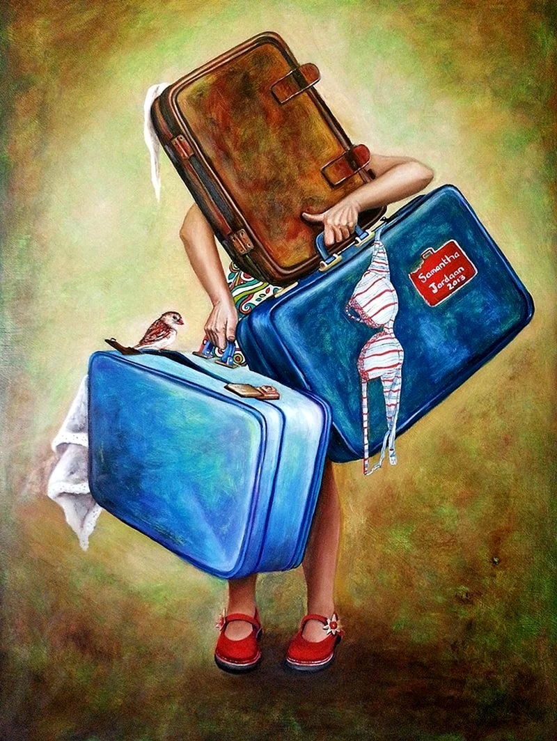 Девушка с чемоданом. Картинка