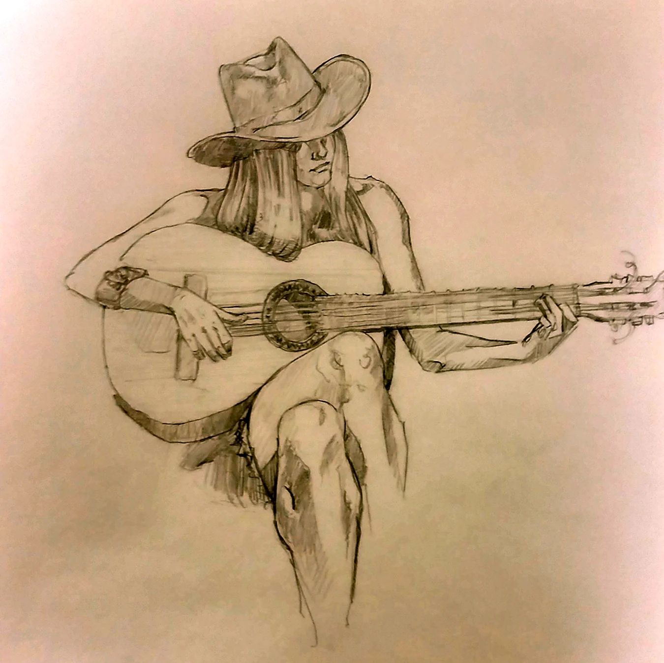 Девушка с гитарой рисунок карандашом. Для срисовки