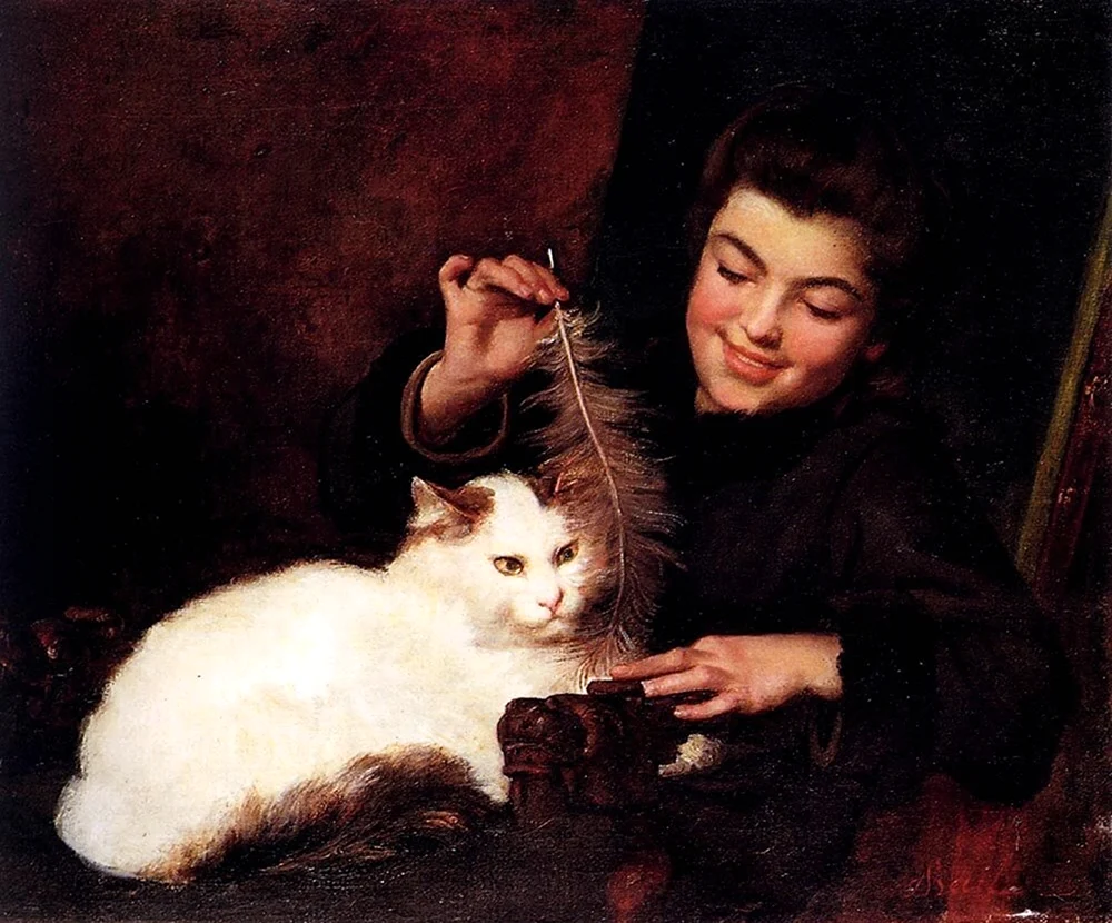 «Девушка с кошкой» Софья Крамская – дочь художника 1882. Красивое животное