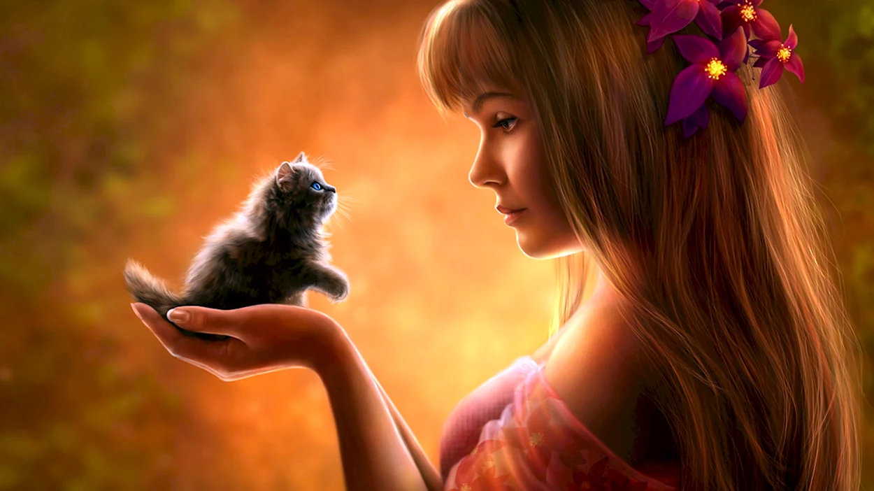 Девушка с котенком. Красивая девушка