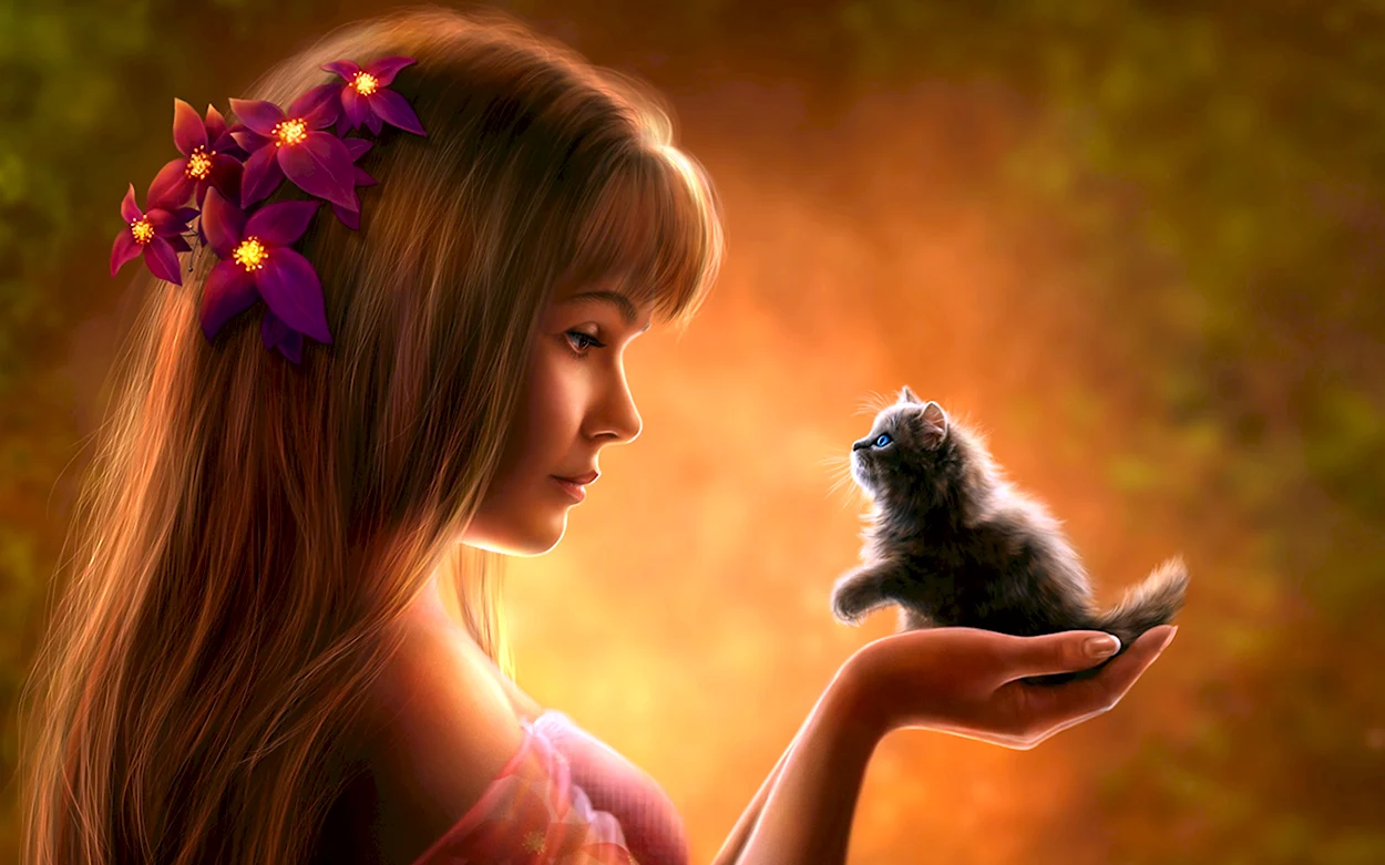 Девушка с котенком. Красивая девушка