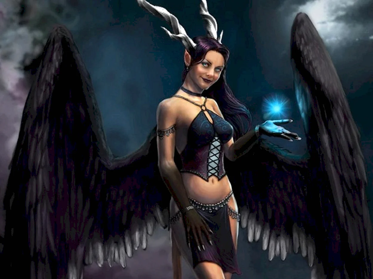 Девушка с крыльями демона. Красивая девушка