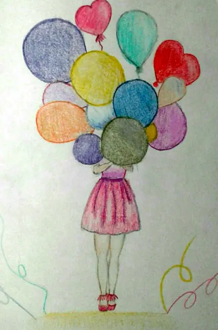 Девушка с шариками рисунок. Для срисовки
