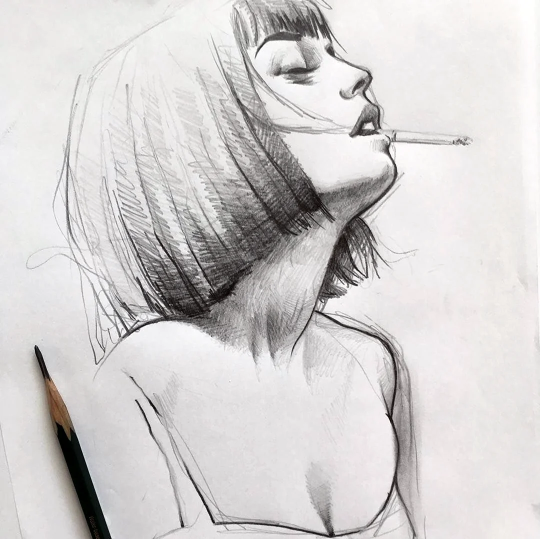 Девушка с сигаретой рисунок. Для срисовки