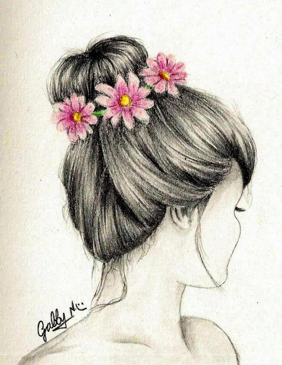 Девушка с цветами со спины рисунок. Для срисовки