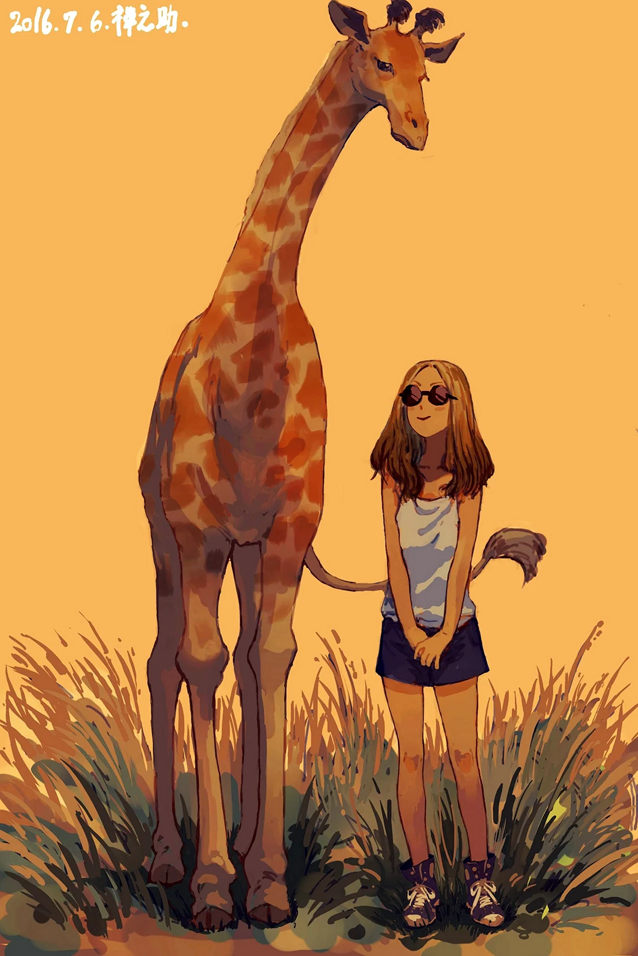 Девушка с жирафом. Картинка из мультфильма