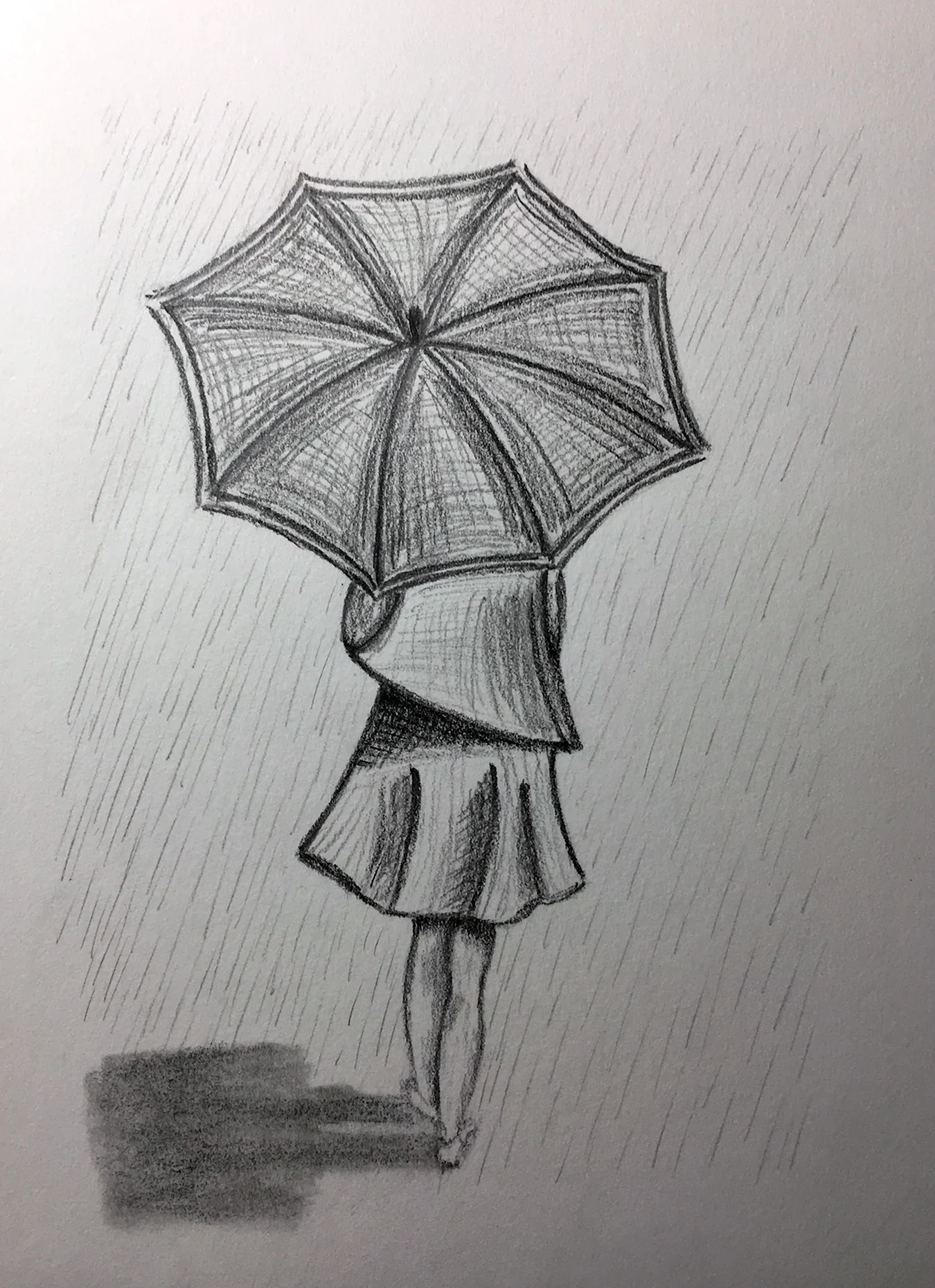 Девушка с зонтом карандашом. Для срисовки