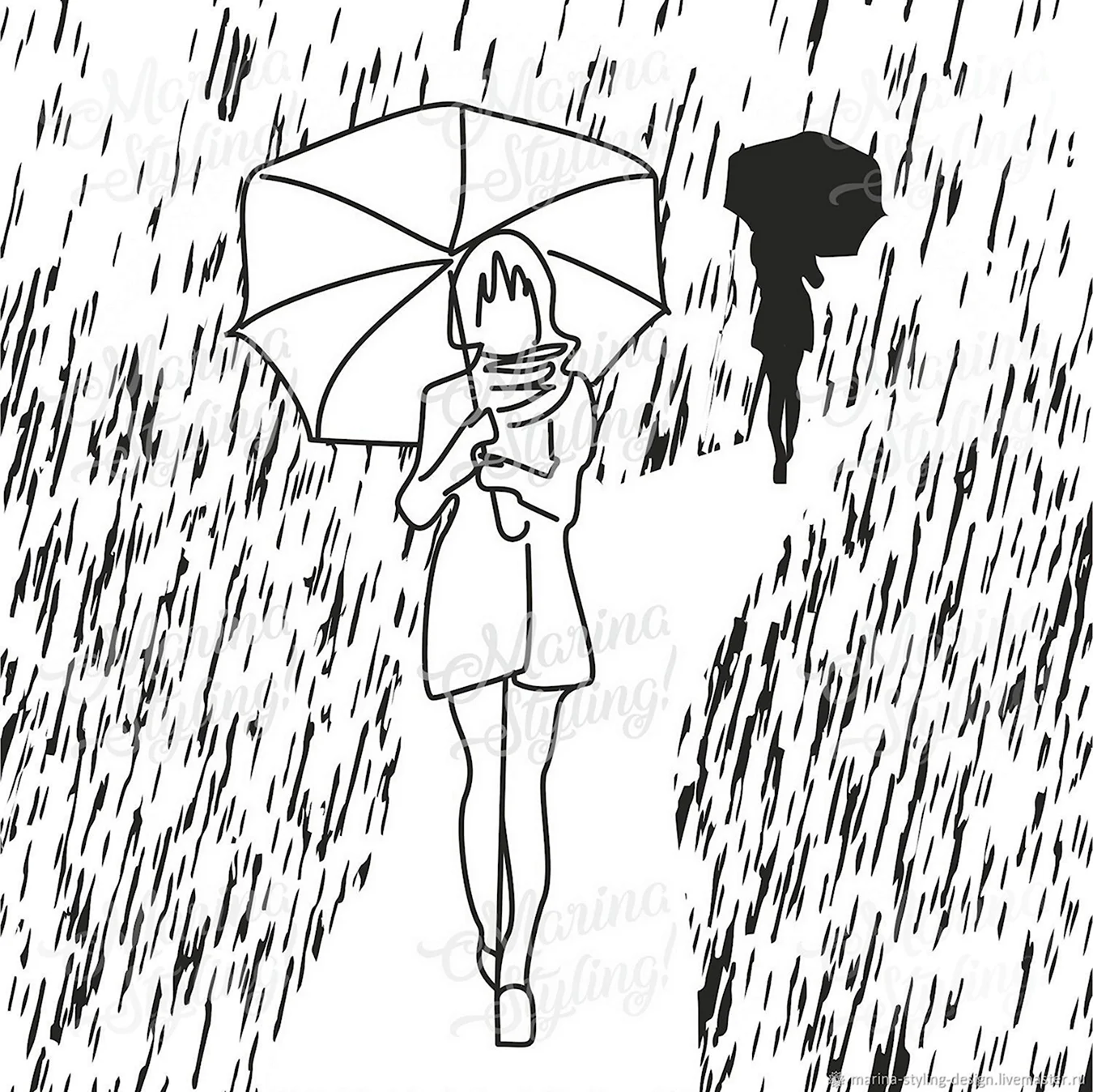 Девушка с зонтом рисунок карандашом. Для срисовки