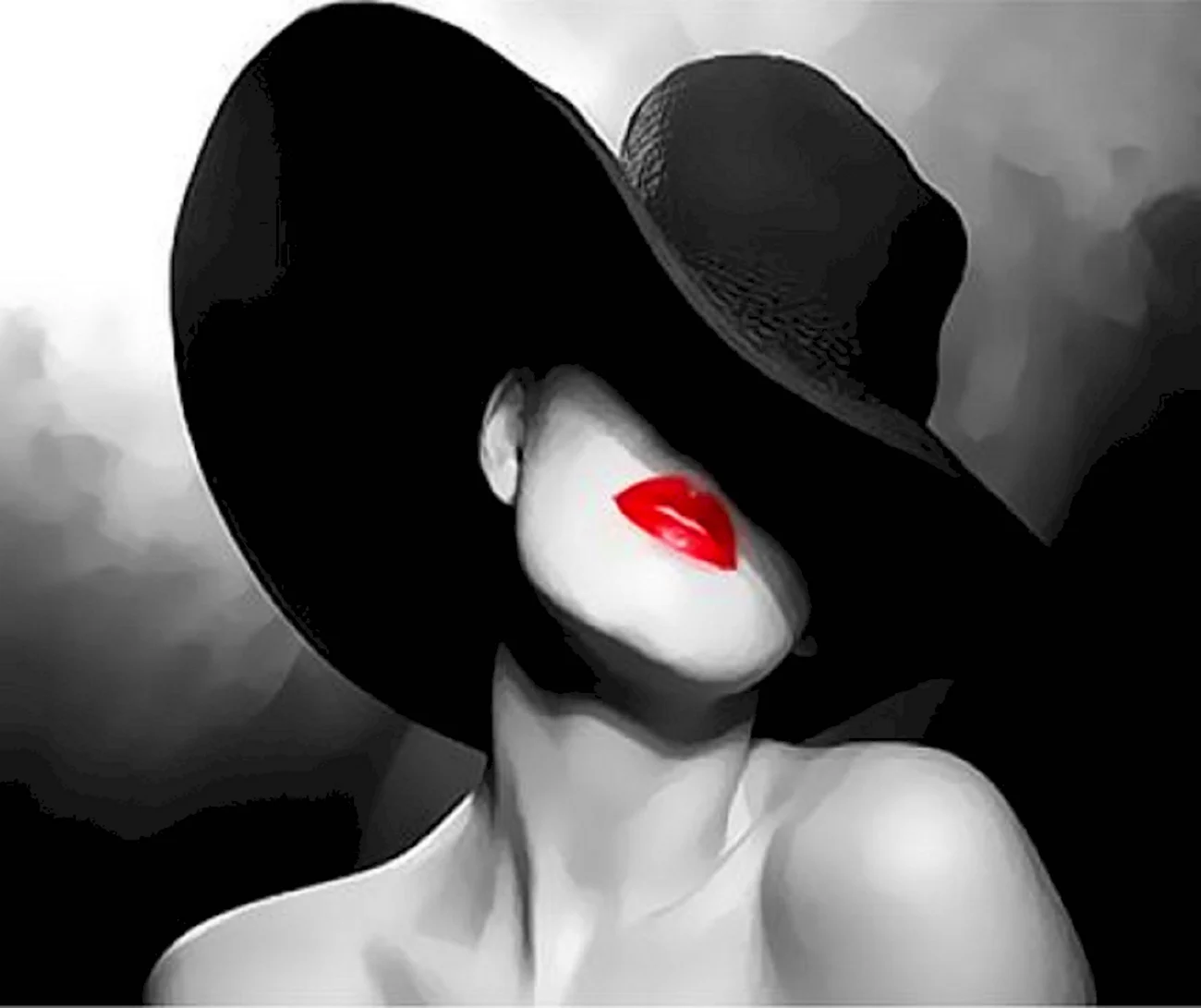 Девушка в чёрной шляпе с красными губами. Красивая картинка
